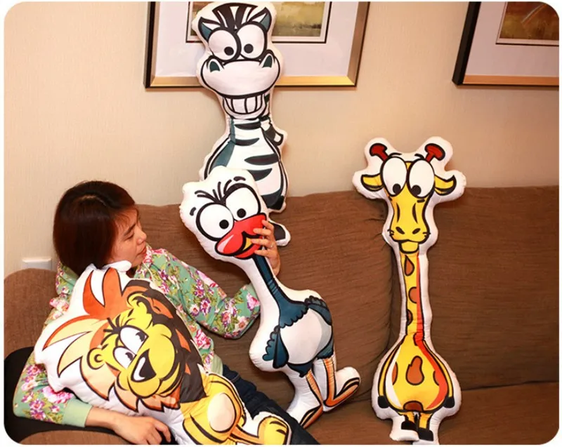 Forest Animal Plush Lion Giraffe Ostrich Kiang Plush Stuffed Doll Long Strip Pillow Cushion Toy Funny Family Member23