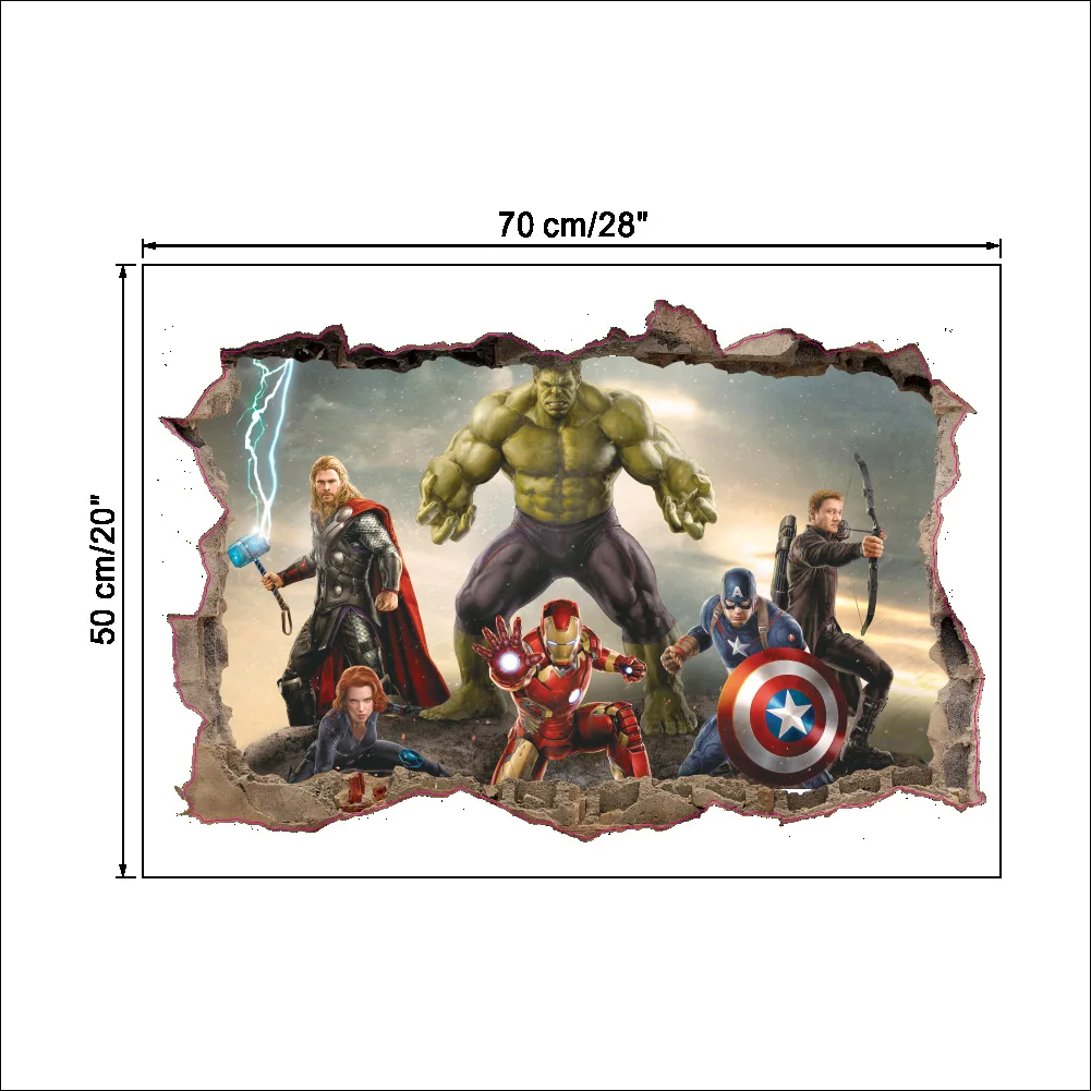 Marvel Супер Герои 3D сломанная дыра наклейки на стену для детской комнаты Декор для дома Мстители Marvel Плакат Фреска Искусство Обои для мальчиков