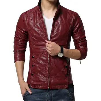 

Autumn Winter Men Leather Jacket Casual Fashion Stand Collar Motorcycle Jacket Men Slim Style Leather Jacket Men кожаная куртка