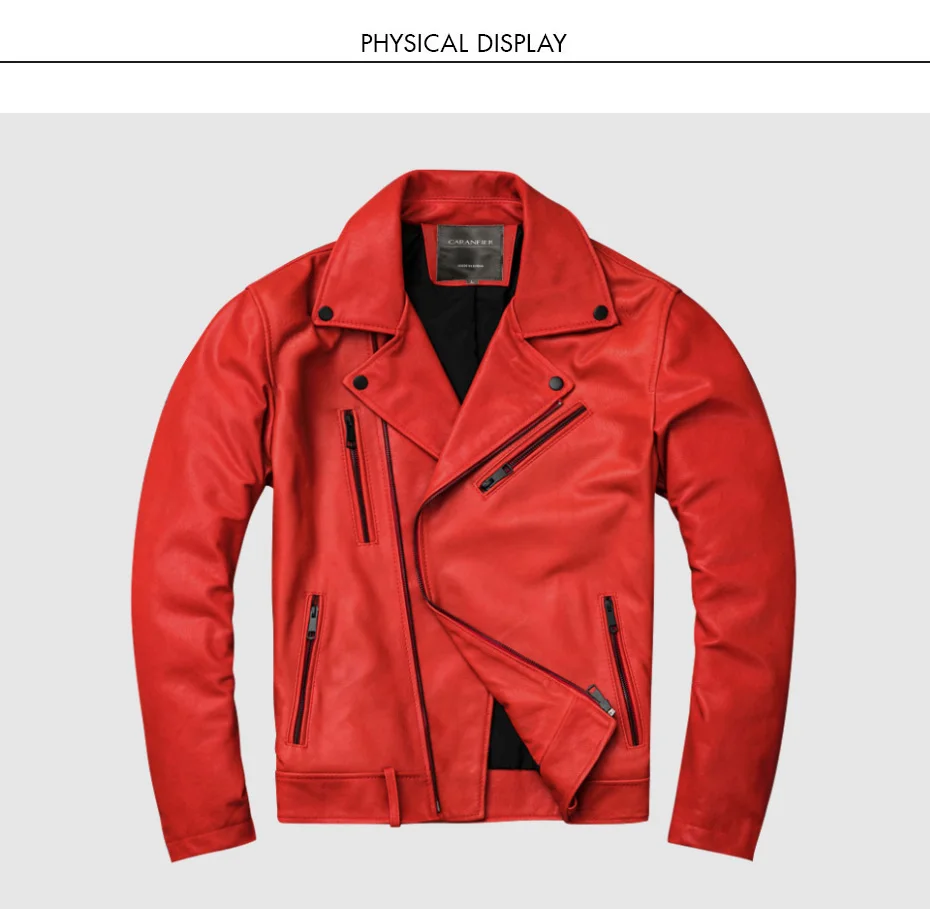 CARANFIER Красная мужская куртка из натуральной кожи Модная мотоциклетная байкерская куртка со стоячим воротником растительное Дубление козья зимняя куртка