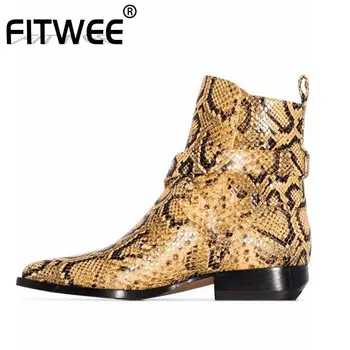 

FITWEE Woman Ankle Boots Genuine Leather Buckle Snake Pattern Winter Shoes Woman Fashion Cool Short Boots Woman Size 34-43