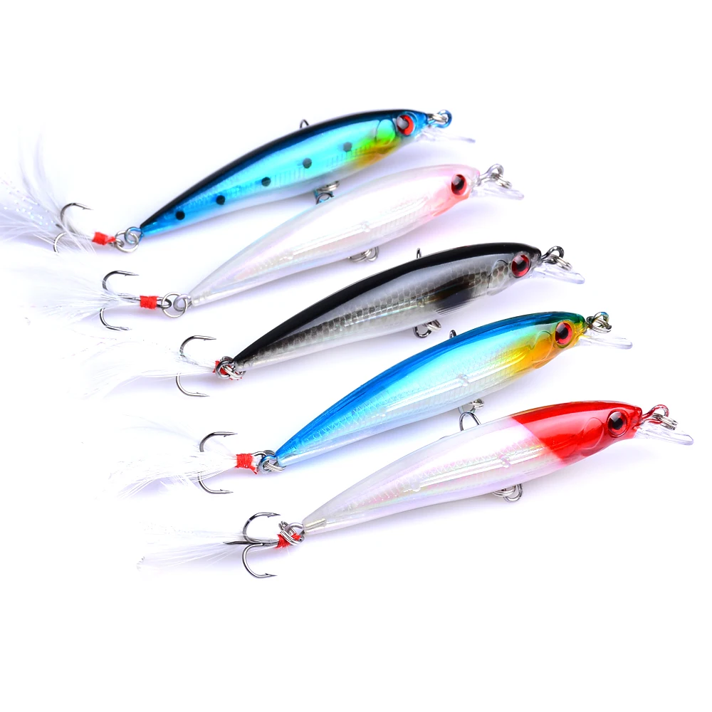 

10 шт./компл. рыболовная приманка, воблеры в виде гольяна, жесткая приманка с крючками с перьями, снасть, 85 мм, 7 г, приманка, искусственная приманка, кренкбейт, свимбейт