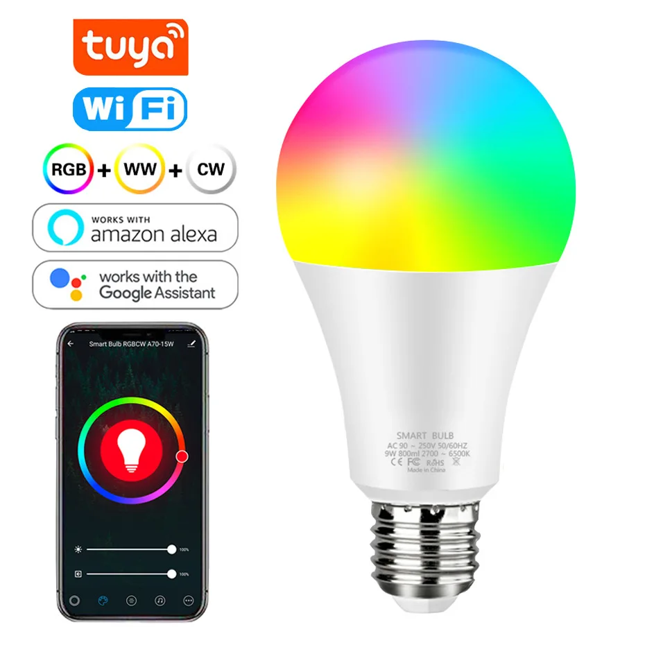 Умный светильник Tuya, светодиодная лампа с изменением цвета, 12 Вт, 15 Вт, e27, 110 В, 220 В, дистанционное управление через приложение, совместимый с Alexa Google Home|Светодиодные лампы и трубки|   | АлиЭкспресс