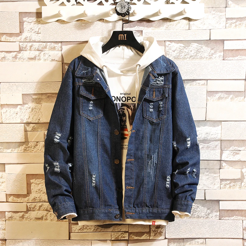 

Jean Jackets Men Denim Jacket Streeetwear Ripped Vintage Windbreaker Coats Slim Fit Harajuku 2019 Autumn Clothes For Man