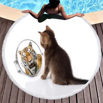 

Drop shipping Beach Towel Tassels Cat Dog Print Microfiber Bath Towel Dog Round Mat Beach blanket
