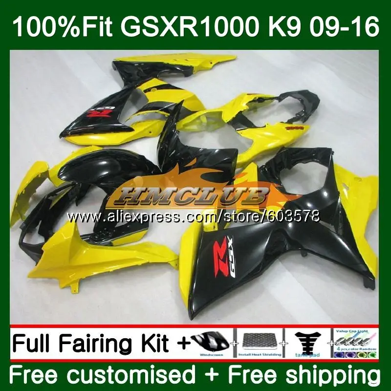 Инъекции для SUZUKI GSXR 1000 09, 10, 11, 12, 13, 14, 15, 16 лет 13CL. 25 желтого и черного цвета K9 GSXR1000 2009 2010 2011 2012 14 обтекатель