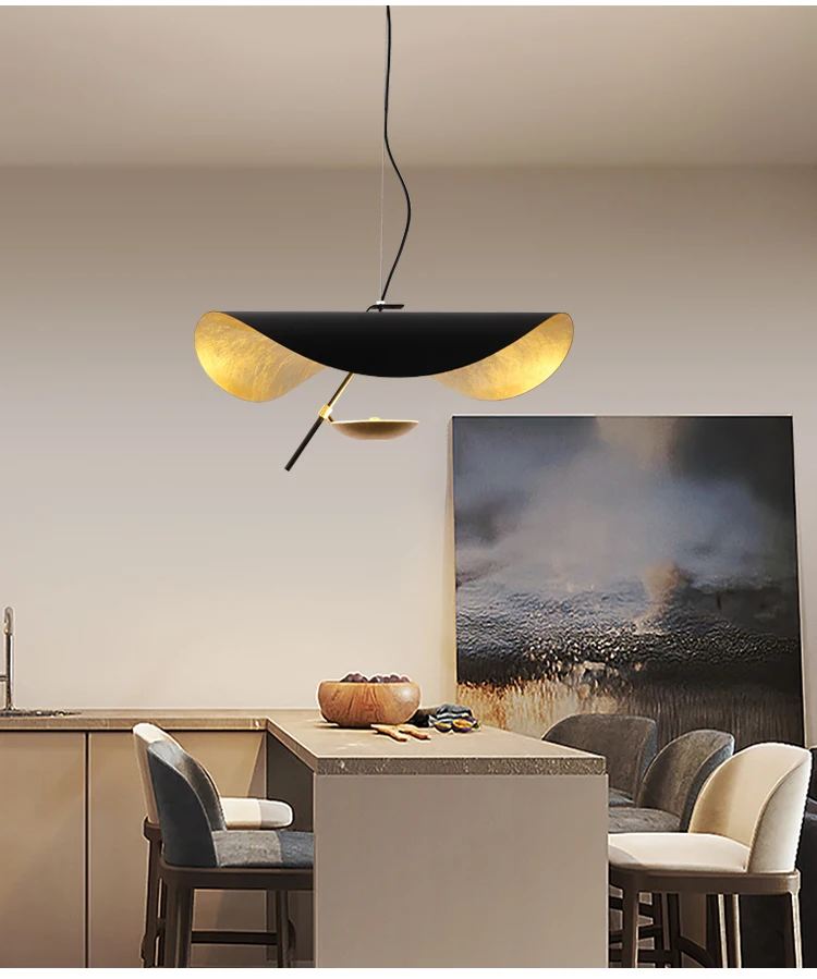 Modern LED Pendant Light Postmodern Dining Room Bedroom Fixture Retro Black Gold Texture Hanging Lamp