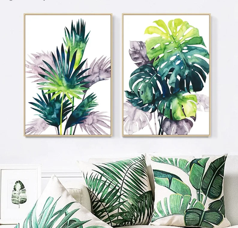 Scandinavian Canvas Picture Leaves Plant Paintings for Interior Frameless Decoration Home Room Palm Trees Prints Wall Decor | Дом и сад