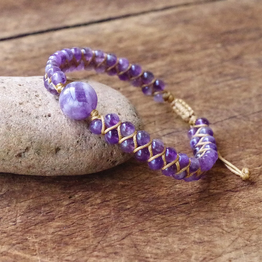 Men's Onyx and Amethyst Double Wrap Bracelet