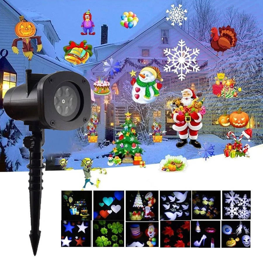 

Thrisdar 12 Pattern Snowflakes Christmas Laser Projector Lamp Outdoor Disco Party Stage Light Garden Star Laser Spotlight