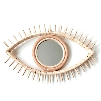 

Eye Shape Decorative Mirror Rattan Innovative Art Decor Round Makeup Mirror Dressing Bathroom Wall Hanging Mirror Crafts