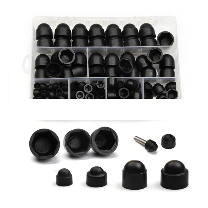 Black Bolt Covers Screw Caps Assortment Plastic Hex Nut Kits With Storage Box, 