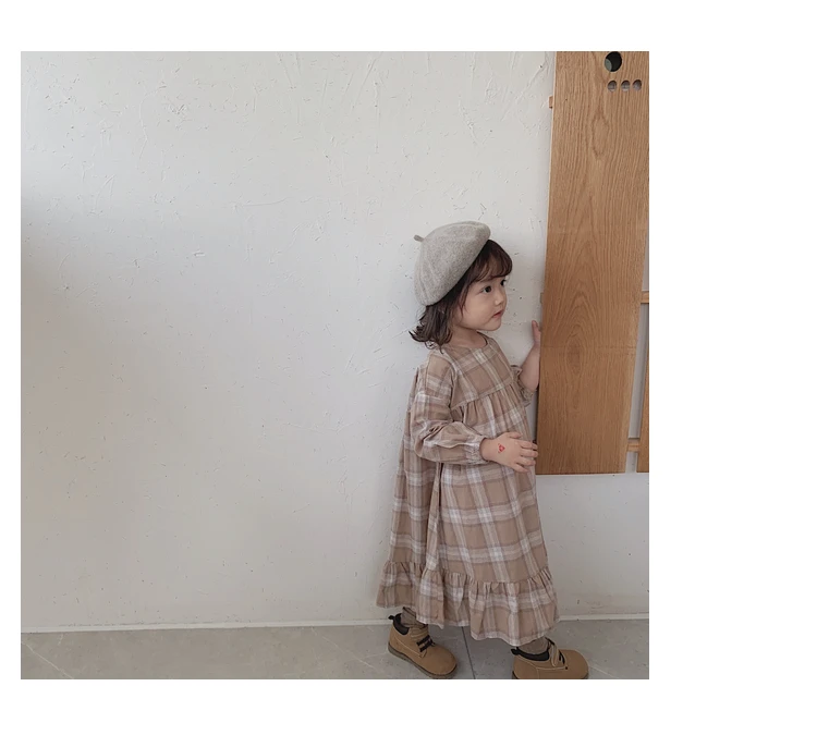 Осеннее платье для девочек г. Детские хлопковые клетчатые модные длинные платья принцессы с длинными рукавами Повседневная одежда в стиле ретро для маленьких детей