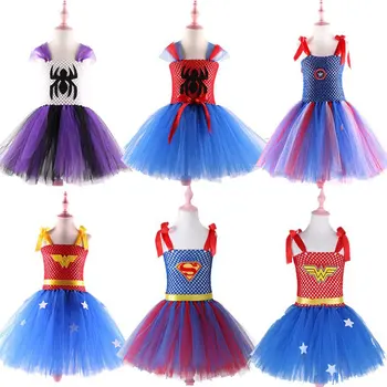 

Superhero Girl Tutu Dress Wonder Woman Superman Children Kids Cosplay Dresses Spider man Costumes for Halloween Birthday Gift