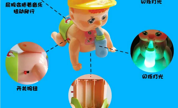 New Hot Selling Model Feeding Bottle Electric Crawling Doll Smart Music Flash Children Early Childhood Educational Toy