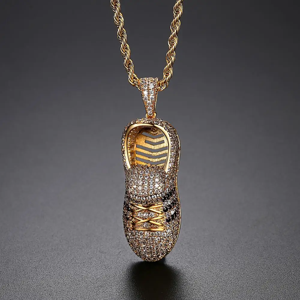 

New Fashion Hip Hop Men Women Jewelry Shoes Pendant Necklace Copper Iced Out Micro Paved Cubic Zirconi Gold Color Plated Gift