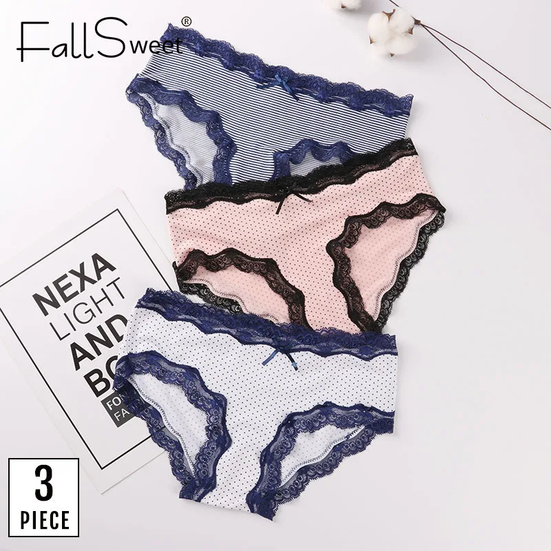 FallSweet 3 pcs/pack! Lace Underwear Sexy Briefs Women Panties Lingerie S to XL Comfort Briefs