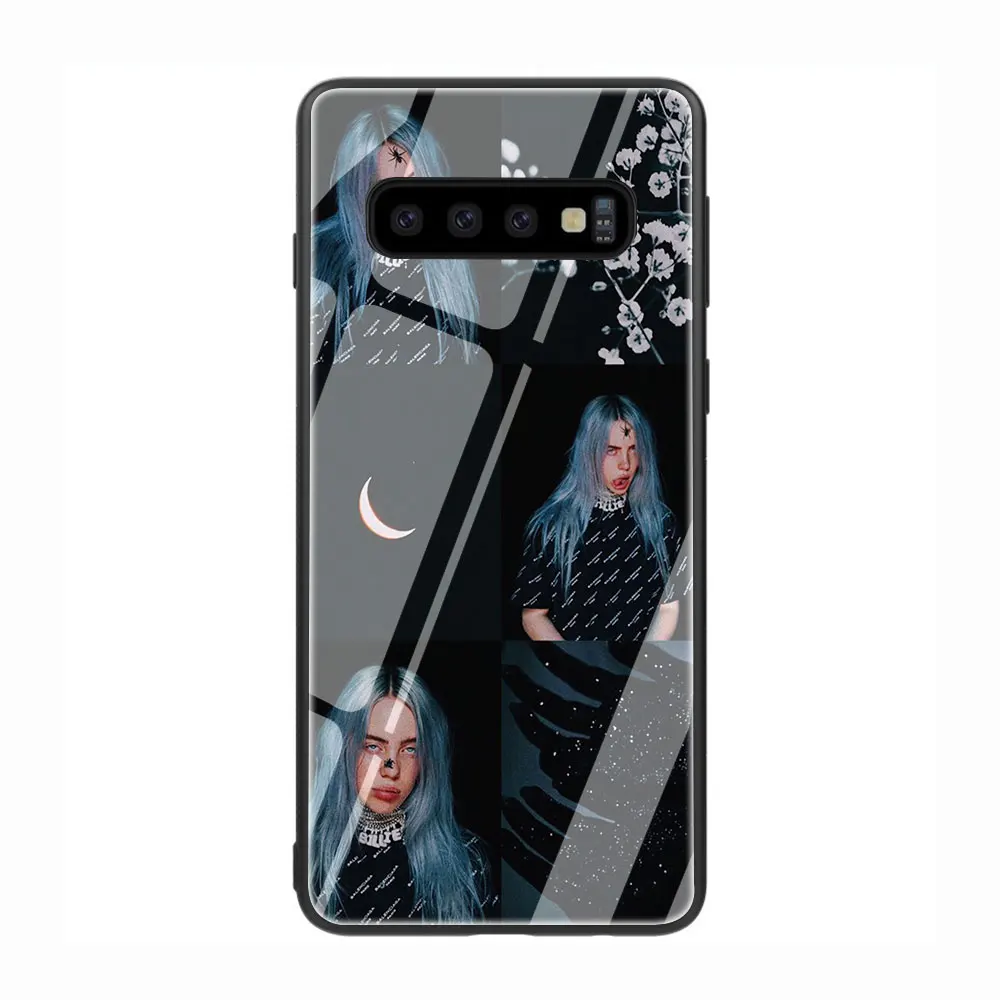 Billie Eilish 13 девушка закаленное Стекло TPU черный чехол для Galaxy S7 Edge S8 S9 плюс S10 Note 8, 9, 10, A10 20 30 40 50 60 70