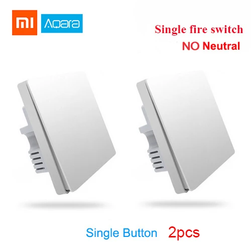 Умный Домашний Светильник Xiaomi Aqara Mijia с одним пожарным проводом ZigBee, беспроводной ключ, настенный выключатель через приложение для смартфона - Цвет: 2pcs Wall 1 Key S