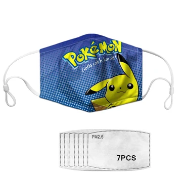 

Cute Anime Pokemon Design Print Women&Girls Mask Mouth Cover Face Masks Boys Breathable Reusable Mascarilla 7 Filters Elastic