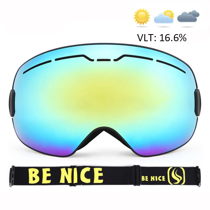Лыжные очки, двухслойные, защита UV400, противотуманные, большие, лыжные маски, очки, лыжные, зимние, мужские, женские, сноуборд, очки - Цвет: Black and Gold