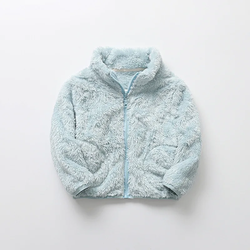 Focusnorm 2-7 Years Toddler Baby Girls Winter Coats 6 Colors Solid Coral Fleece Coats Zipper Soft Girl High Collar Top