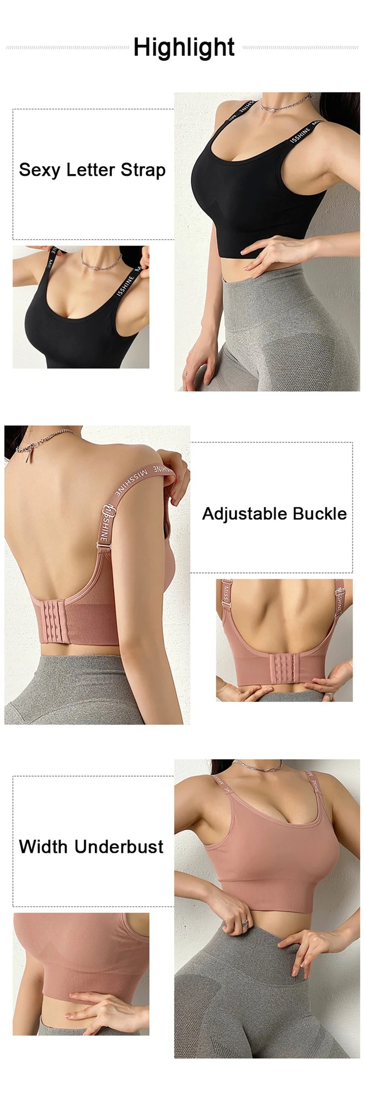 PEARLYNN Harness Sports Bra Women Unwired Active Underwear Push Up Without Bones Gym Seamless Sportswear Crop Top For Fitness