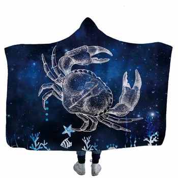 

Sea Creatures Pattern Travel Home Winter Warm Hooded Blanket Popular Ancient Fossils Print Wearable Blankets For Adult Kids