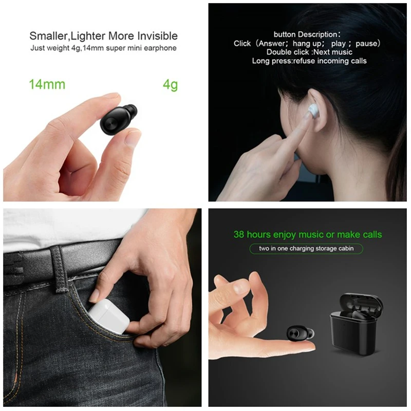 BL 1 Bluetooth Earphone wireless Headset Single In Ear with Charging Case Earpieces with Mic Earbud for Mobile Phone Airdots