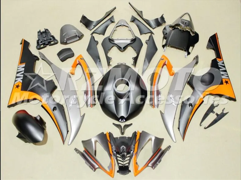 Набор впрыскивателей мотоциклов Обтекатели подходят для YAMAHA YZF-R6-600 2008- 08-16 обтекатель кузова Набор матовый черный оранжевый - Цвет: Matte black Orange