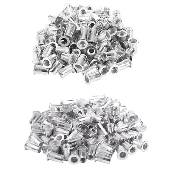

200 Pcs Aluminum Flat Head Ribbed Body Rivet Nuts Insert Nutserts, 100Pcs M6X15Mm & 100Pcs M5X13Mm