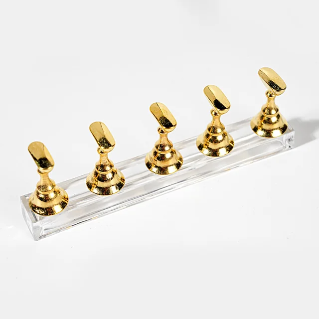 Multi-color 5Pcs Magnet Magnetic Nail Tip Display Work Stand Set 10.5X7X1.5cm 5Pcs Press On Nail Tool Nail Art Practice Holder Gold