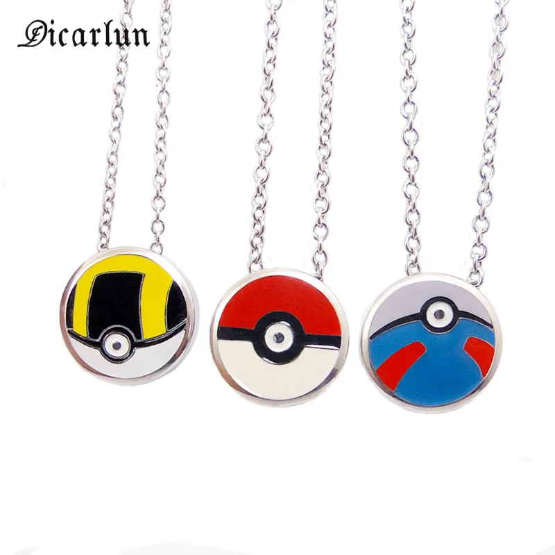 DICAYLUN ожерелье из нержавеющей стали подвеска Женская Длинная цепочка Pokeball милые