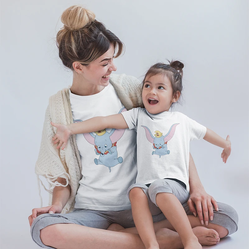 aunt and niece matching outfits New Girl Boy Tshirt Kawaii Dumbo Printed Short Sleeve T-shirt Korean Summer Street Wear O-neck T-shirt Mom and My Clothes father and son matching outfits Family Matching Outfits