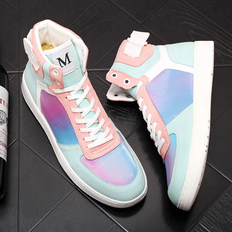 Luxury designer Men colorful lace-up Casual high tops Shoes British Man Trending Leisure Shoes Younger Flat Platform Street Shoe