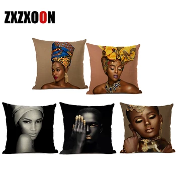 

Decorative Throw Pillows Case African Style Women Portait Sofa Cushion Cover for Home Living Room Decoration Abstract Pillowcase