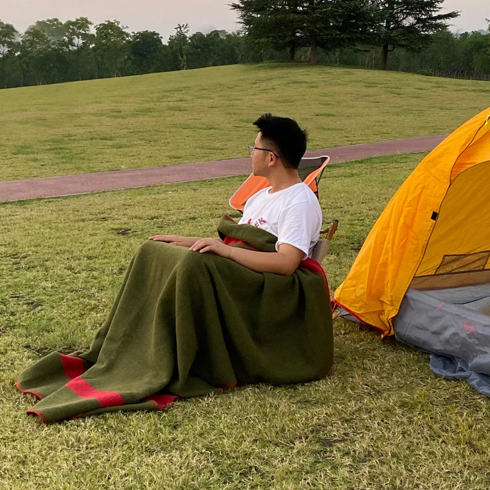 Thick Wool Blanket Camping Outdoor Olive Green Soft Warm Large Washable Survival & Emergency