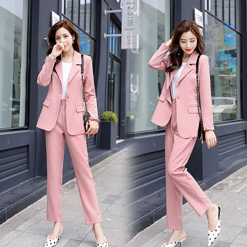 10 Ladies suit autumn new casual fashion single buckle temperament slim suit pants pants suit wild women's two-piece suit - Цвет: 10