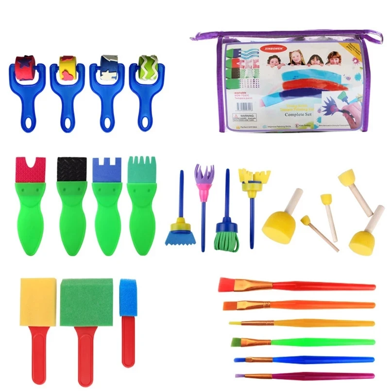 

26pcs Drawing Brushes Tool Set Rotate Spin Art Paint Toy Plastic Sponge Graffiti Roller Brush Learning Educational Toys For Kids