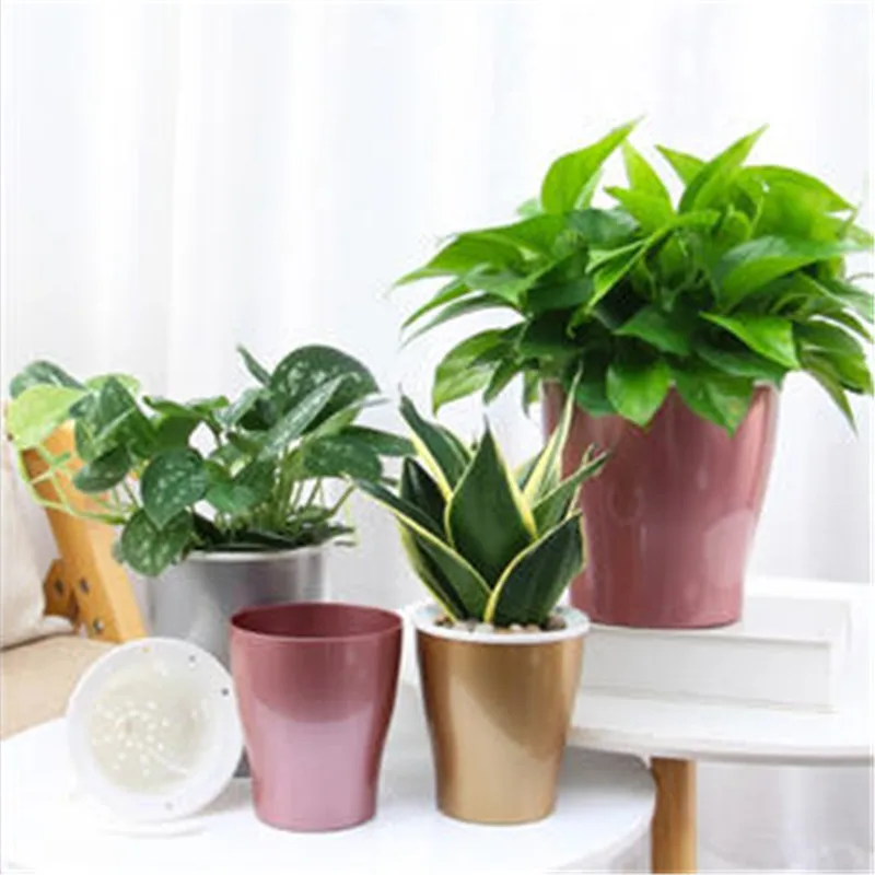 

Creative Self-watering Plant Flower Pot Imitation Metal Automatic Water Absorption Planting Flower Pots Garden Decoration