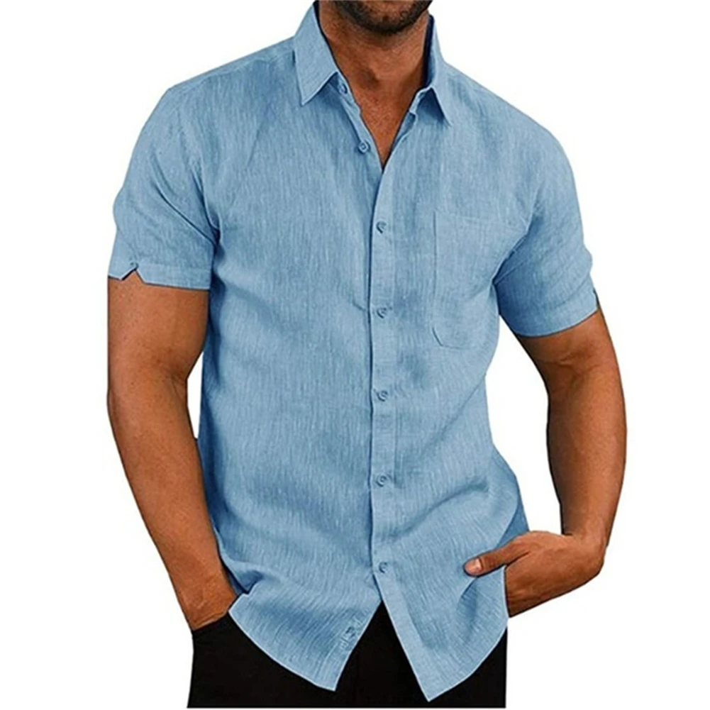 Hirigin Mens Blouse Short Sleeve Baggy Button Summer Solid Comfortable Casual Loose Holiday Shirts Tee Tops men casual shirt