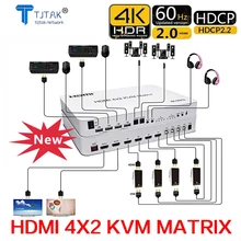 

Tjtak 4 Port USB HDMI-compatible KVM Matrix 4X2 4K@60Hz HDR Switch Splitter 4 in 2 out HDMI 2.0 Switcher Support Keyboard Mouse