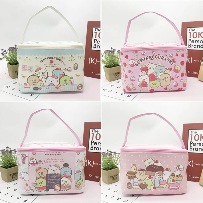 Bolsa de Couro do Plutônio com Zíper Caixa de Piquenique Meninas dos Desenhos Bolsas de Armazenamento de Alimentos Sumikko Gurashi Moda Almoço Portátil Bolsa Feminina Animados 1 Pçs