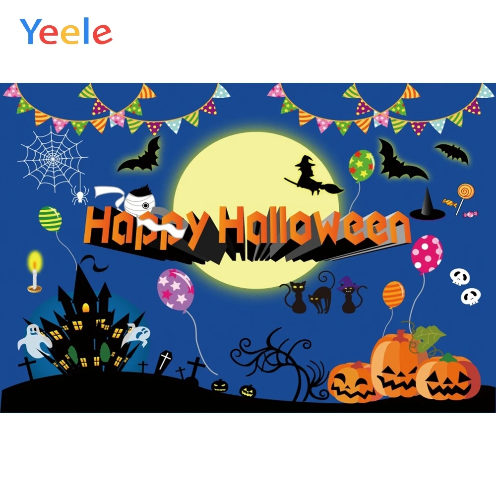 

Halloween Backdrop Cartoon Pumpkin Lantern Moon Castle Bat Background Vinyl Photography Backdrops For Photo Studio Photophone