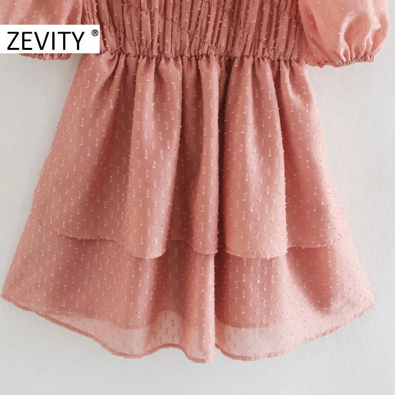 ZEVITY New women sweet o neck puff sleeve chiffon dress female elastic double layer casual vestido chic ruffles dresses DS4509