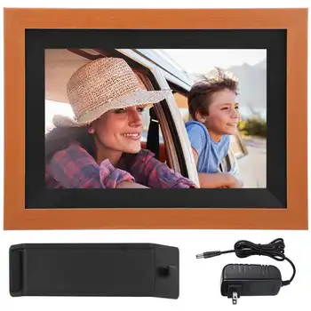 

Wooden Appearance Design Digital Photo Frame Touching Display Screen Photo Frame for Automatically Obtain Local Weather and