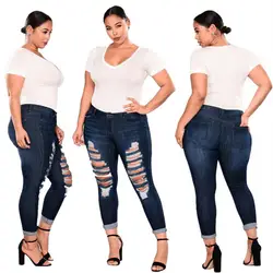 Женские джинсы с высокой талией 2019 горячая Распродажа женские плюс размер рваные Стрейчевые тонкие джинсы скинни брюки с высокой талией 9,17