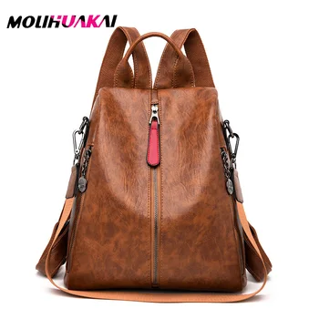 

Three Zipper Decoration Women backpack High Quality Soft Leather Waterproof Trave Bag Light Simple School Bags For Teenage Girls