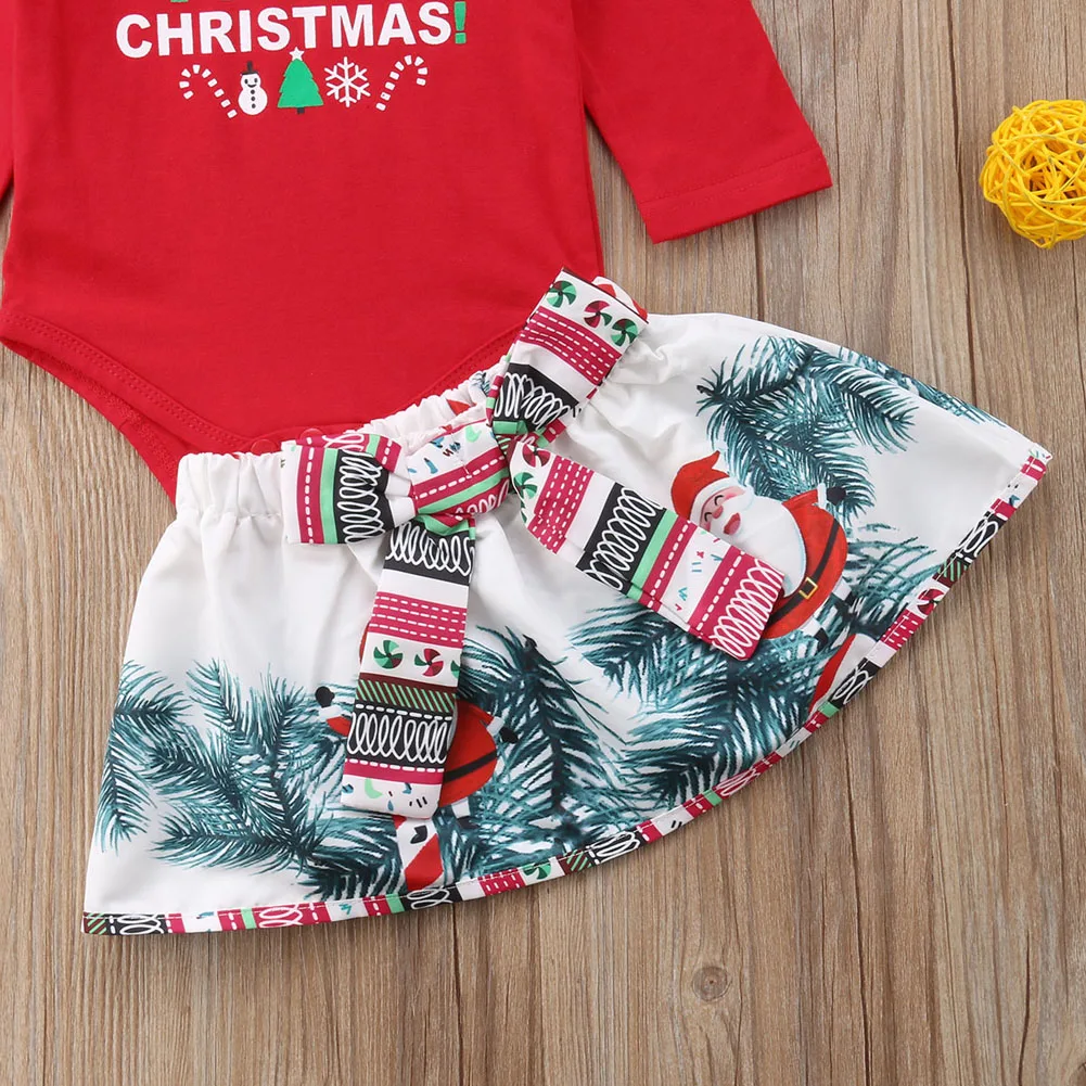 Комплекты новогодней рождественской одежды для малышей от 0 до 18 месяцев рождественские боди для новорожденных девочек, юбки хлопковая одежда из 3 предметов