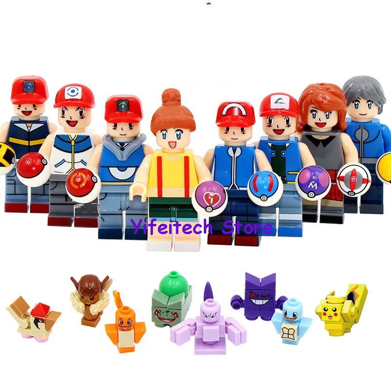 

16Pcs Detective Pikachu Charmander Bulbasaur Squirtle Model Building Blocks Enlighten Action Figure Toys For Children